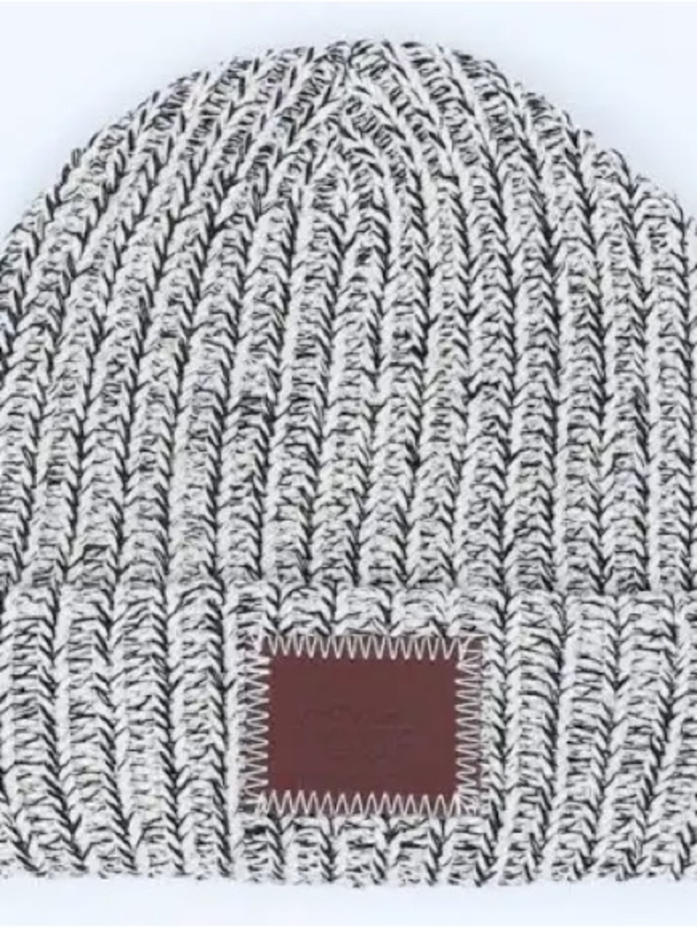 Love Your Melon Two-Tone Gray Knit Beanie with Brown Patch